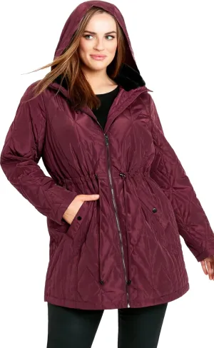 EVANS Women's Plus Size Coat Fur Collar Padded