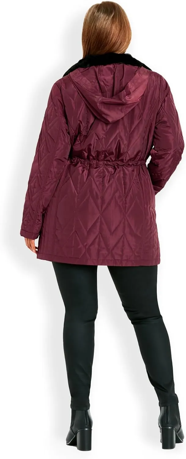 EVANS Women's Plus Size Coat Fur Collar Padded