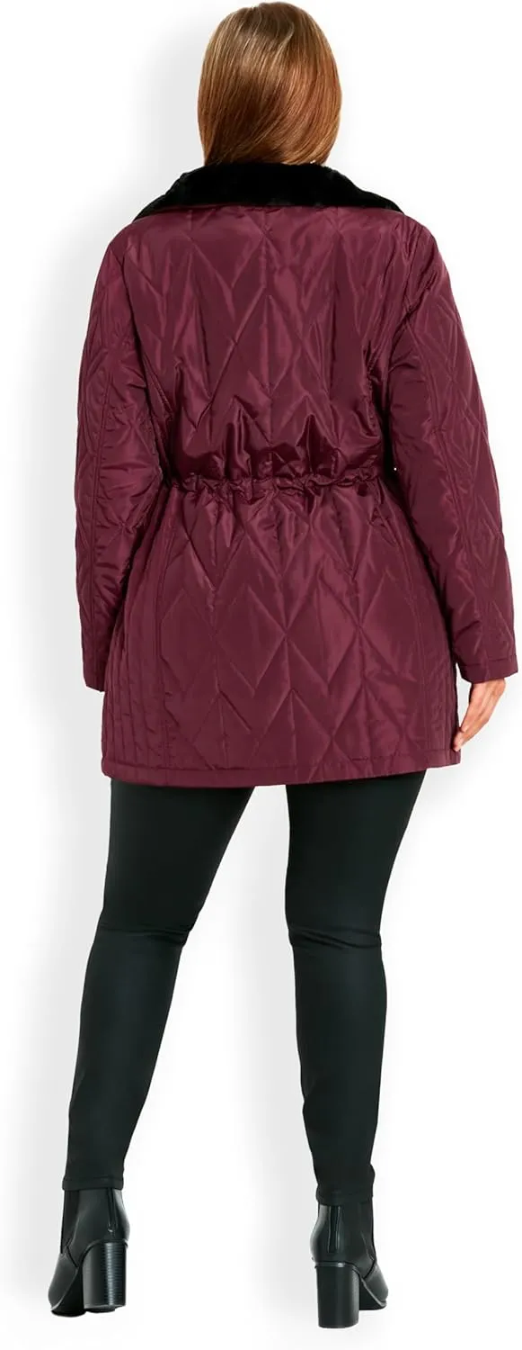 EVANS Women's Plus Size Coat Fur Collar Padded