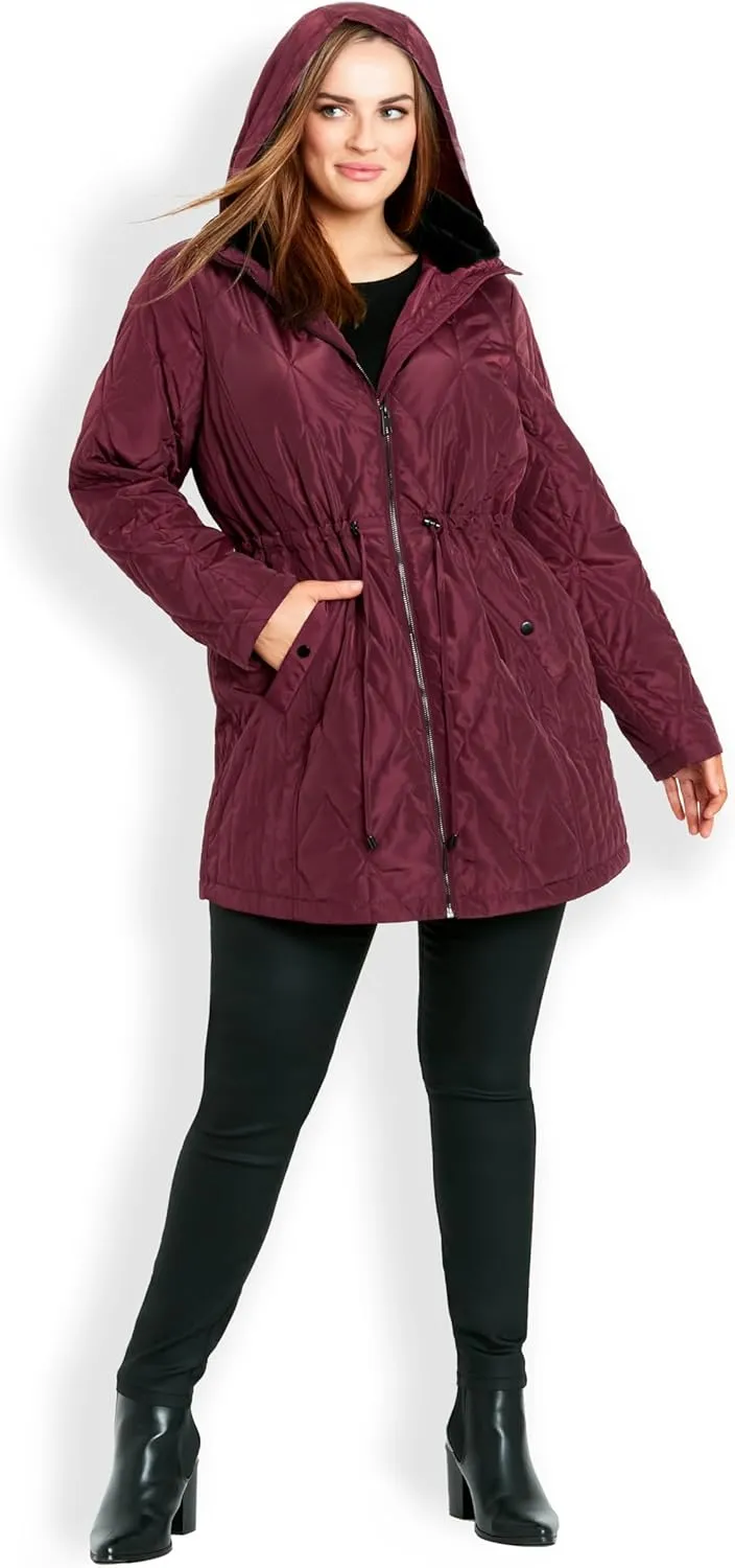 EVANS Women's Plus Size Coat Fur Collar Padded
