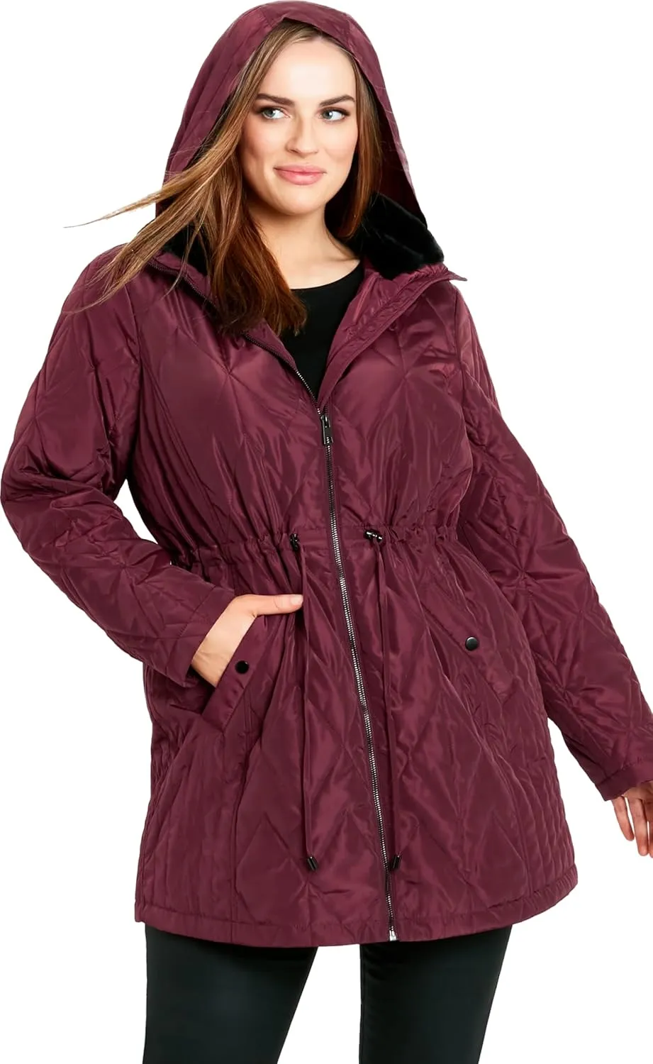 EVANS Women's Plus Size Coat Fur Collar Padded