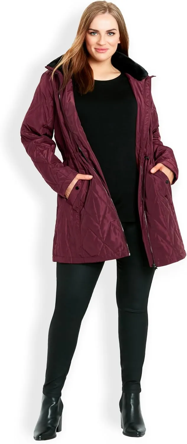 EVANS Women's Plus Size Coat Fur Collar Padded