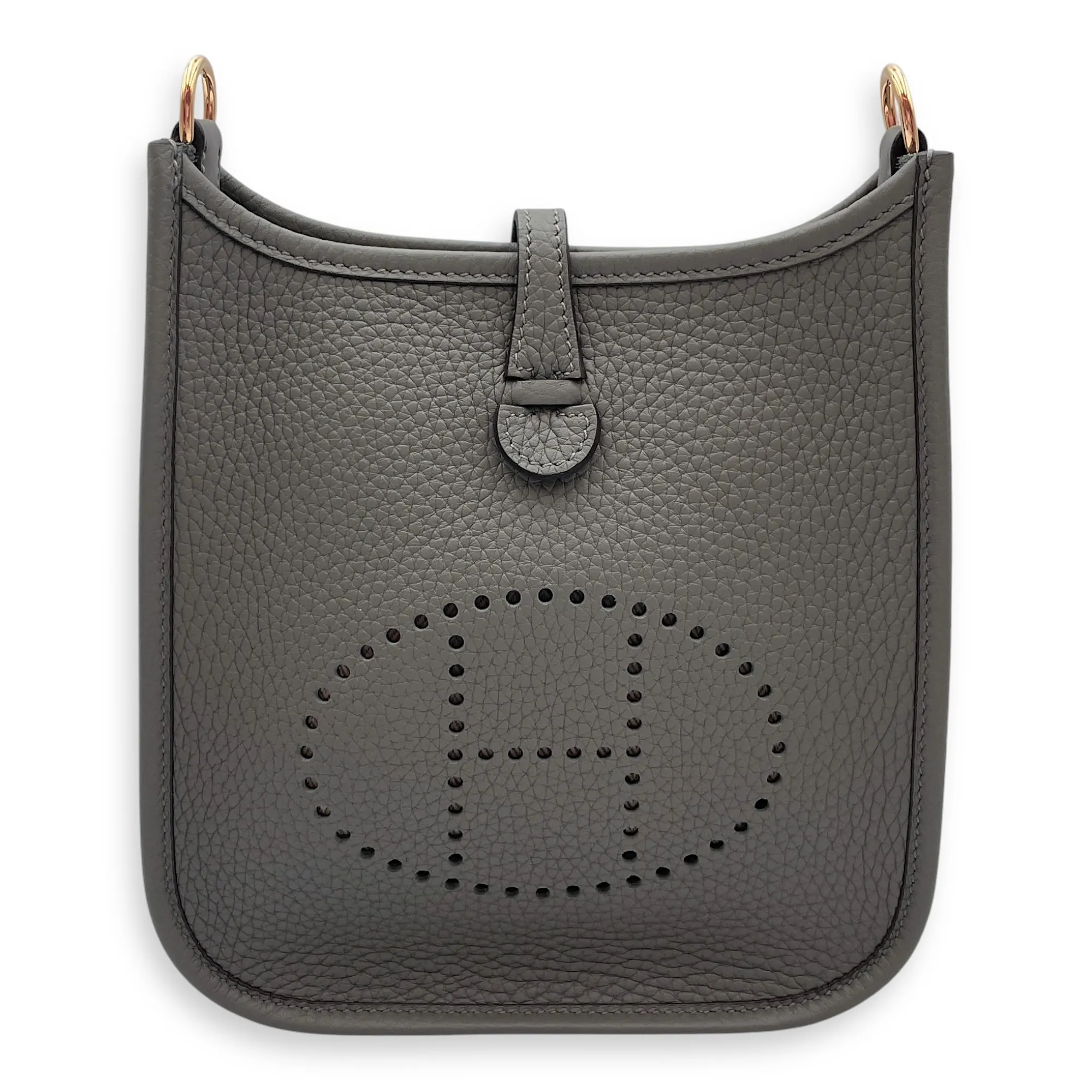 Evelyne Mini Gris Meyer in Clemence, Gold hardware