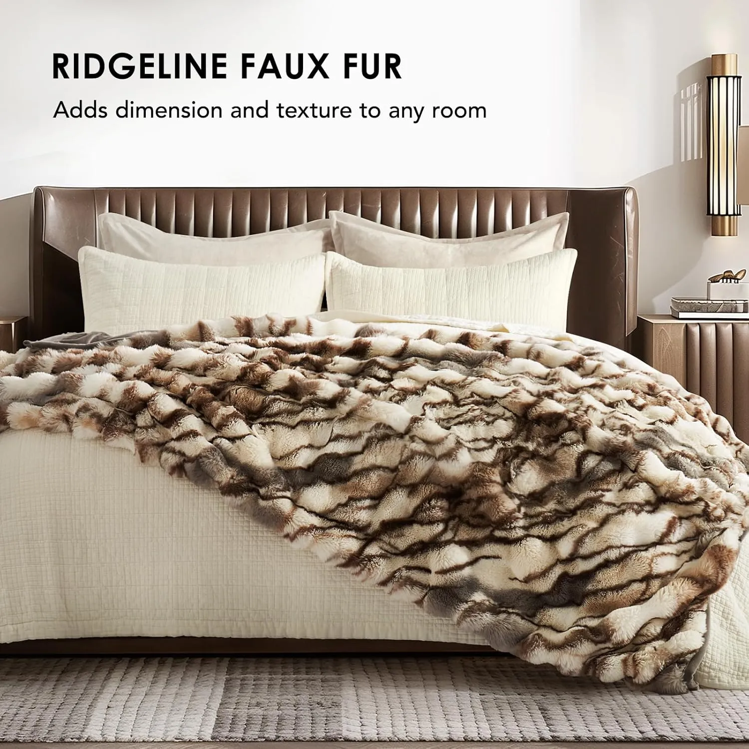 EVERGRACE Ultra Soft Luxury Fluffy Ridgeline Faux Rabbit Fur Throw Blanket, Thick Warm Bubble Throw for Bed, Cozy Plush Reversible Blankets for Couch, Chair, Sofa, Beige & Gray, 60x80 Inches, 870 GSM