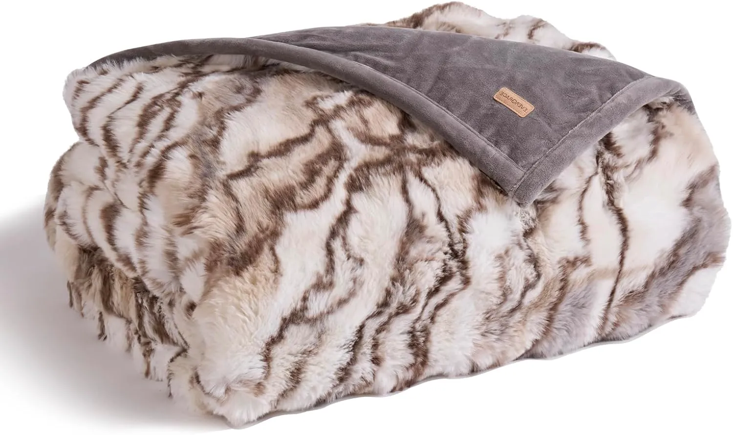 EVERGRACE Ultra Soft Luxury Fluffy Ridgeline Faux Rabbit Fur Throw Blanket, Thick Warm Bubble Throw for Bed, Cozy Plush Reversible Blankets for Couch, Chair, Sofa, Beige & Gray, 60x80 Inches, 870 GSM