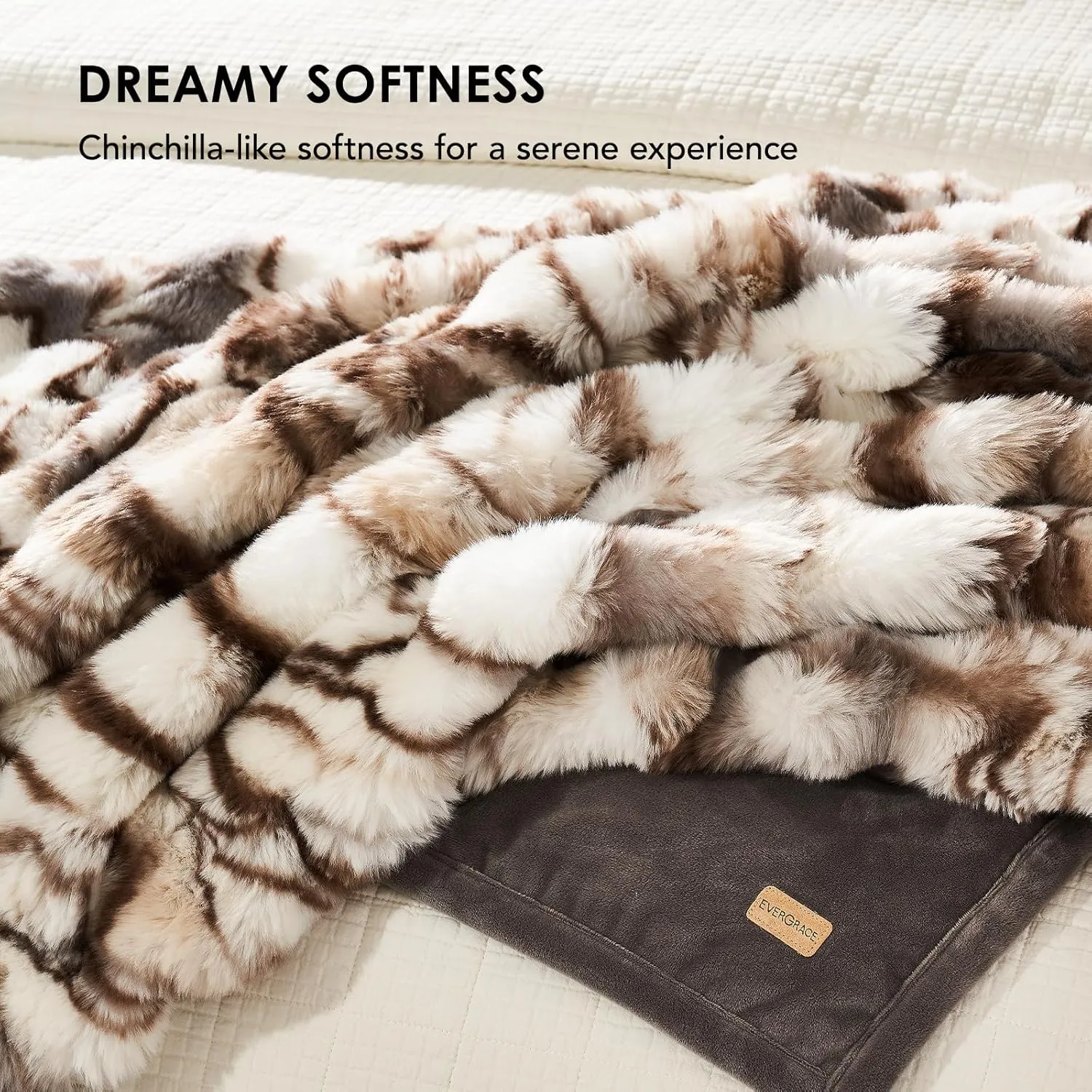 EVERGRACE Ultra Soft Luxury Fluffy Ridgeline Faux Rabbit Fur Throw Blanket, Thick Warm Bubble Throw for Bed, Cozy Plush Reversible Blankets for Couch, Chair, Sofa, Beige & Gray, 60x80 Inches, 870 GSM