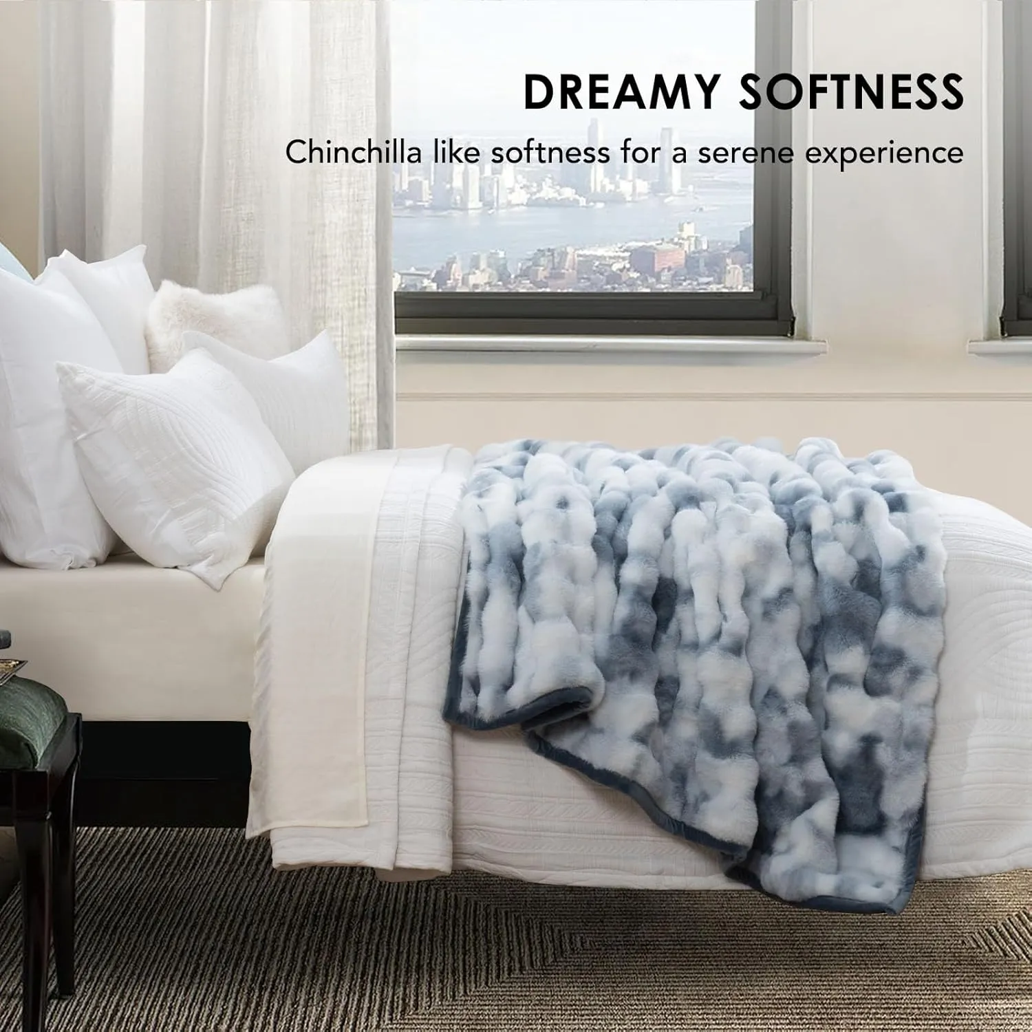 EVERGRACE Ultra Soft Luxury Fluffy Ridgeline Faux Rabbit Fur Throw Blanket, Thick Warm Bubble Throw for Bed, Cozy Plush Reversible Blankets for Couch, Chair, Sofa, Cloud Blue, 60x80 Inches, 870 GSM