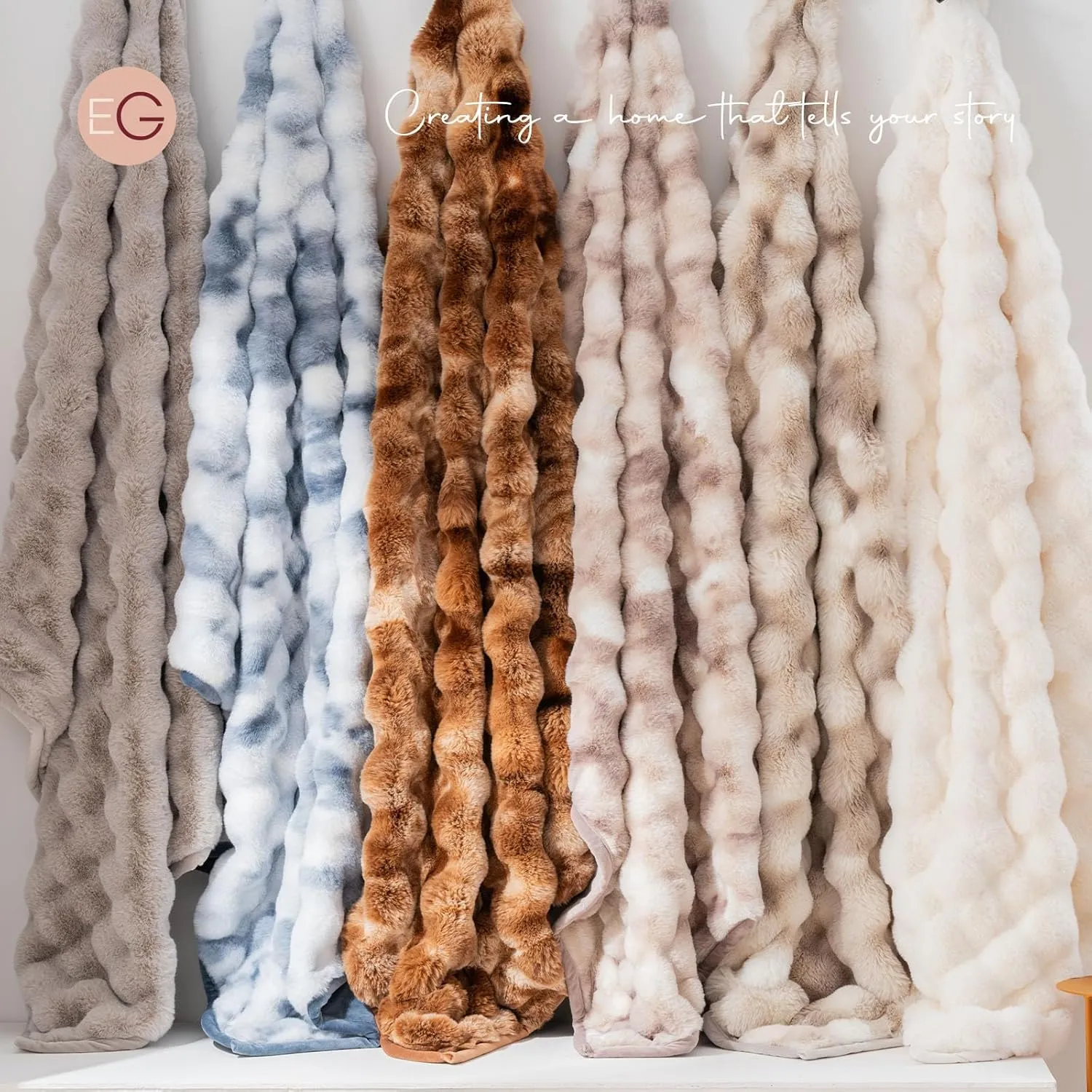 EVERGRACE Ultra Soft Luxury Fluffy Ridgeline Faux Rabbit Fur Throw Blanket, Thick Warm Bubble Throw for Bed, Cozy Plush Reversible Blankets for Couch, Chair, Sofa, Cloud Blue, 60x80 Inches, 870 GSM