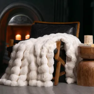EVERGRACE Ultra Soft Luxury Fluffy Ridgeline Faux Rabbit Fur Throw Blanket, Thick Warm Bubble Throw for Bed, Cozy Plush Reversible Blankets for Couch, Chair, Sofa, Ivory White, 60x80 Inches, 870 GSM
