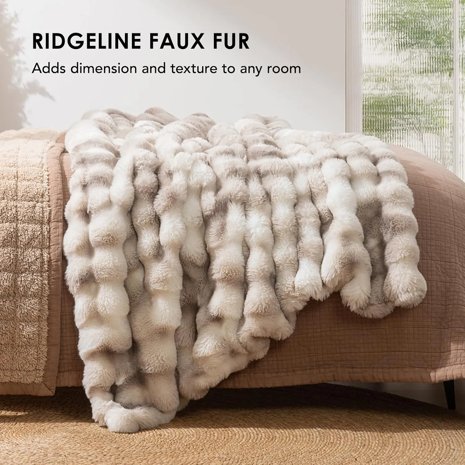 EVERGRACE Ultra Soft Luxury Fluffy Ridgeline Faux Rabbit Fur Throw Blanket, Thick Warm Bubble Throw for Bed, Cozy Plush Reversible Blankets for Couch, Chair, Sofa, Light Grey, 60x80 Inches, 870 GSM