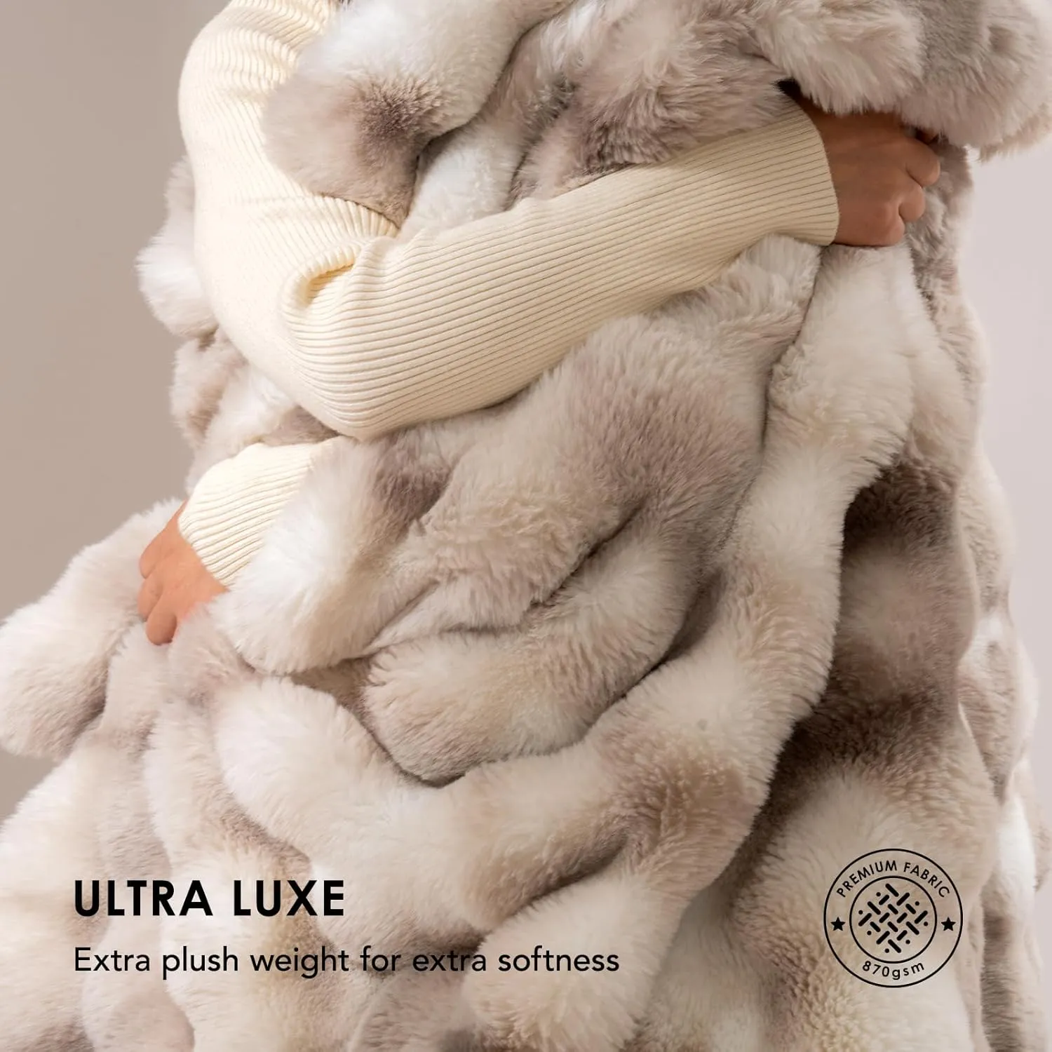 EVERGRACE Ultra Soft Luxury Fluffy Ridgeline Faux Rabbit Fur Throw Blanket, Thick Warm Bubble Throw for Bed, Cozy Plush Reversible Blankets for Couch, Chair, Sofa, Light Grey, 60x80 Inches, 870 GSM