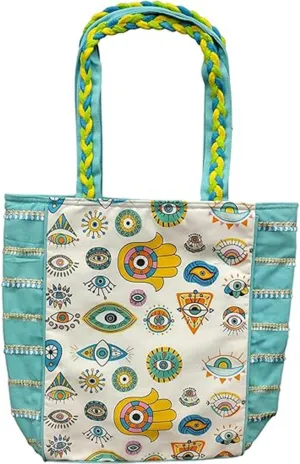 Evil Eye Poly Canvas Tote Bag - Large Shoulder Bag for Women - Beach & Travel bag - Ideal for Grocery & Shopping