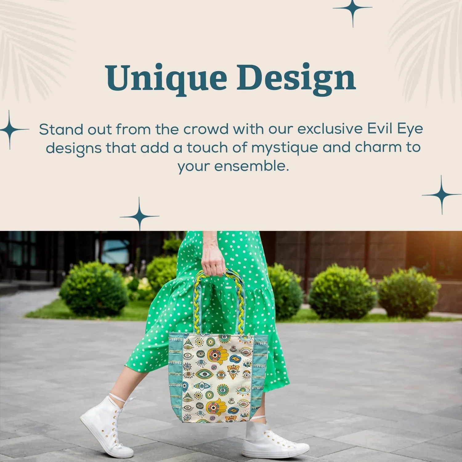 Evil Eye Poly Canvas Tote Bag - Large Shoulder Bag for Women - Beach & Travel bag - Ideal for Grocery & Shopping