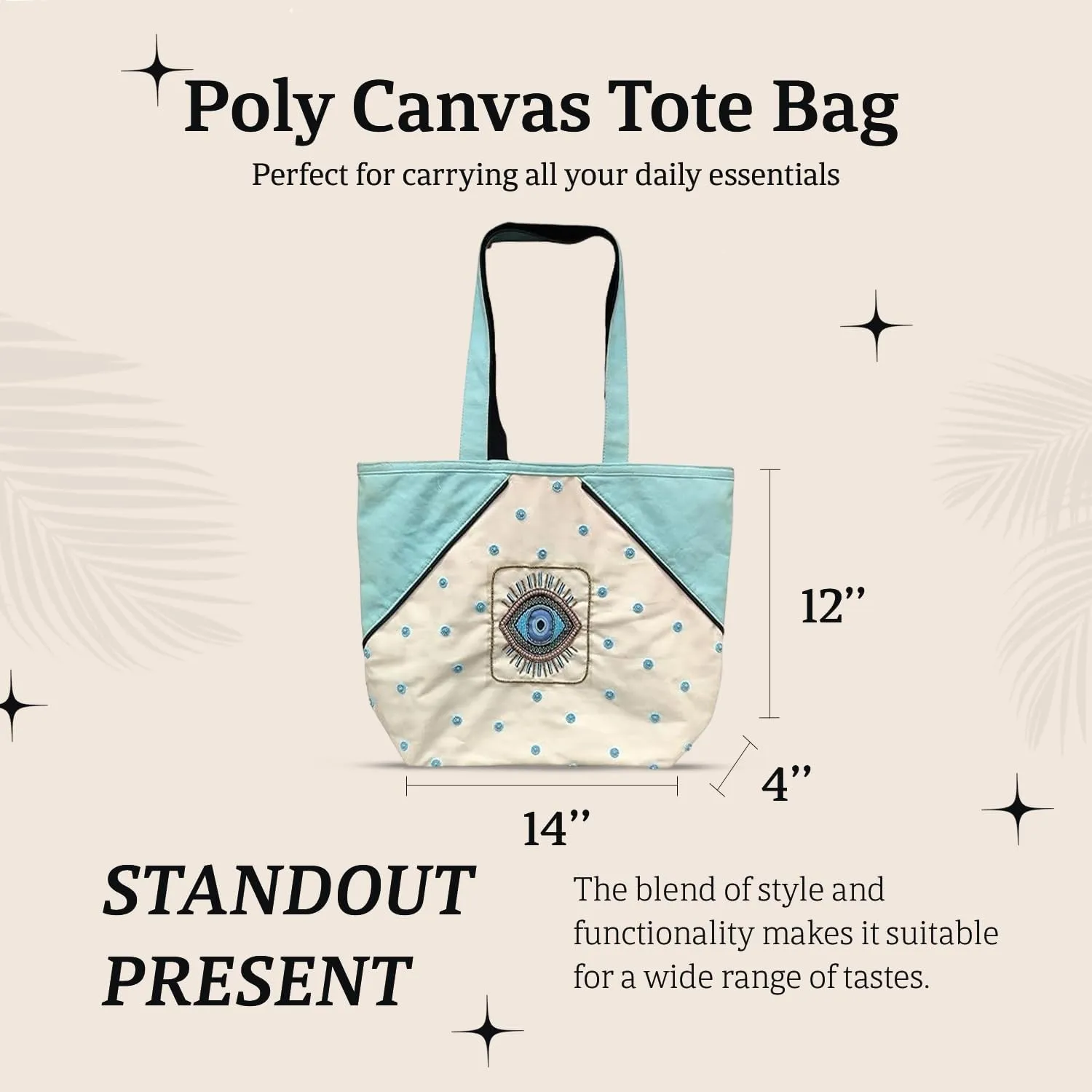 Evil Eye Poly Canvas Tote Bag - Large Shoulder Bag for Women - Beach & Travel bag - Ideal for Grocery & Shopping