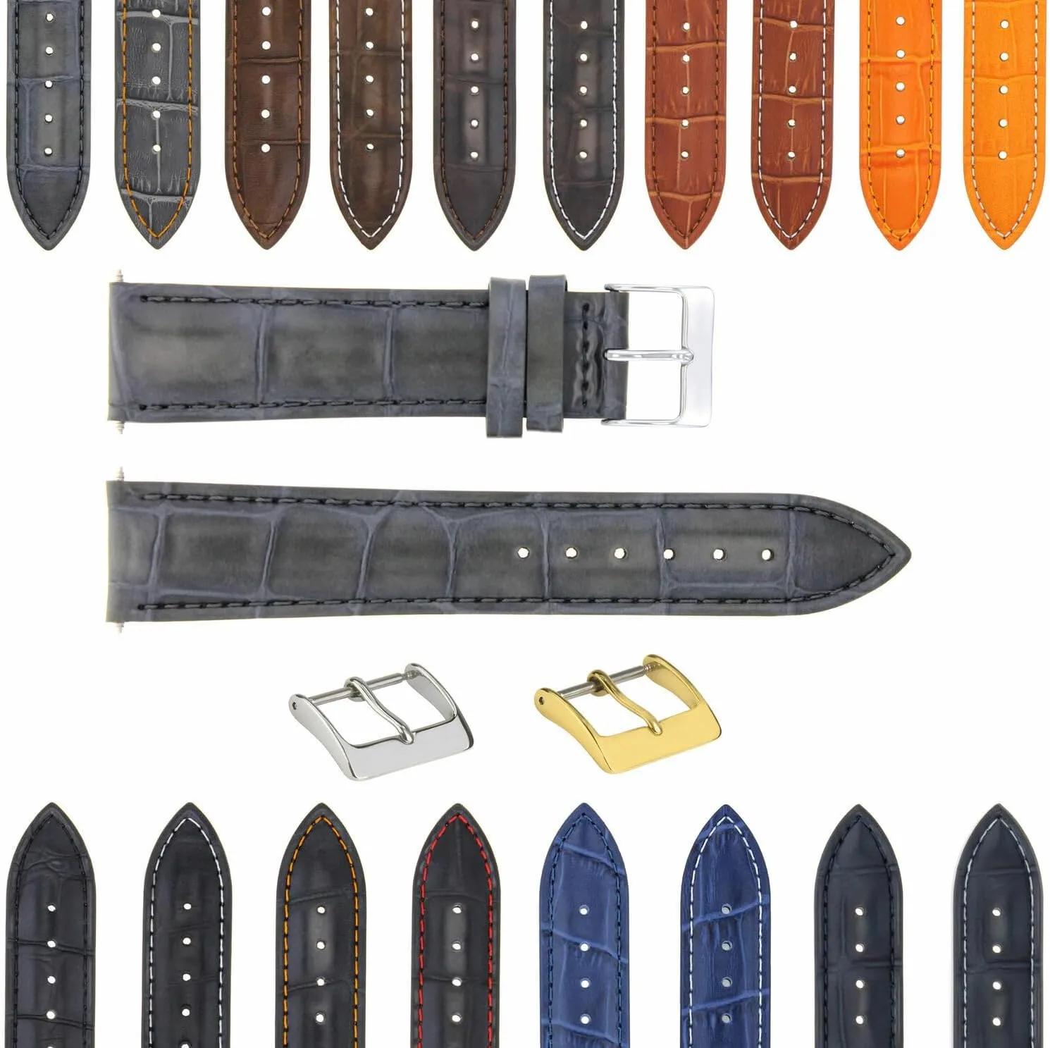 Ewatchparts 17-24mm Leather Watch Band Strap With Deployment Clasp Compatible With Bulova Watch 3B