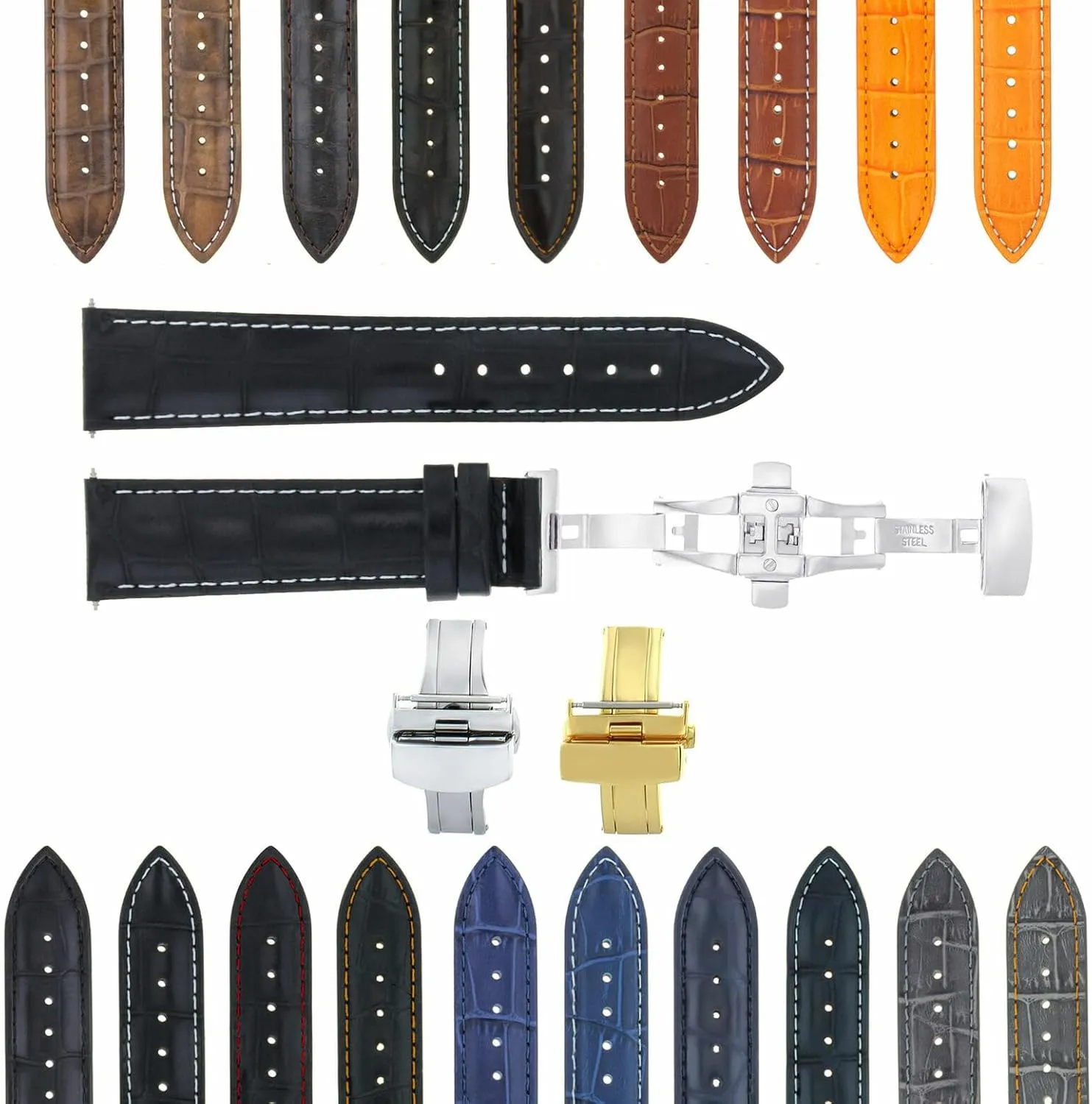 Ewatchparts 17-24mm Leather Watch Band Strap With Deployment Clasp Compatible With Panerai Watch 3B