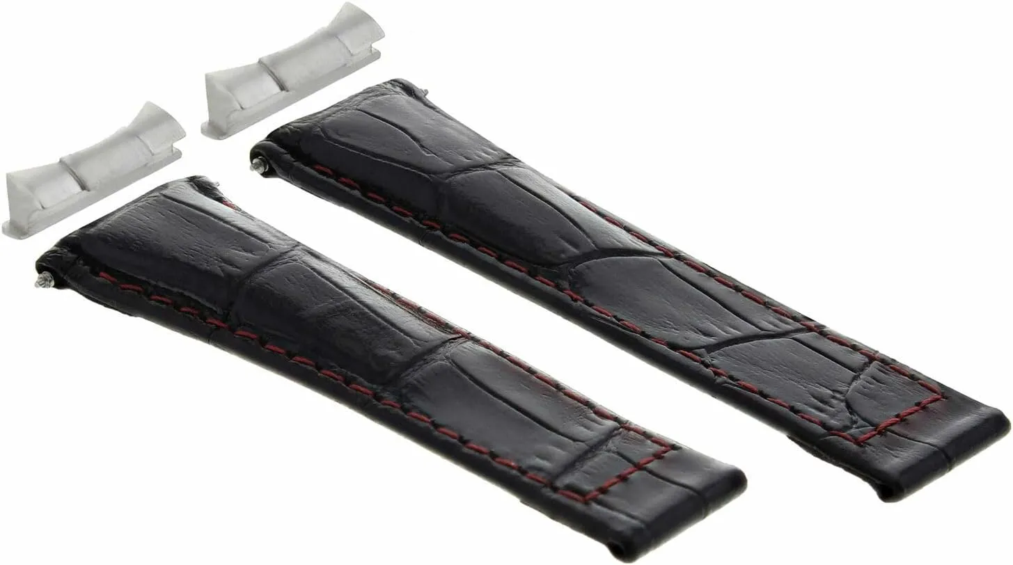 Ewatchparts Leather Watch Band Strap Compatible With Rolex Daytona 16518 With End Piece (Lugs) Black Red Regular