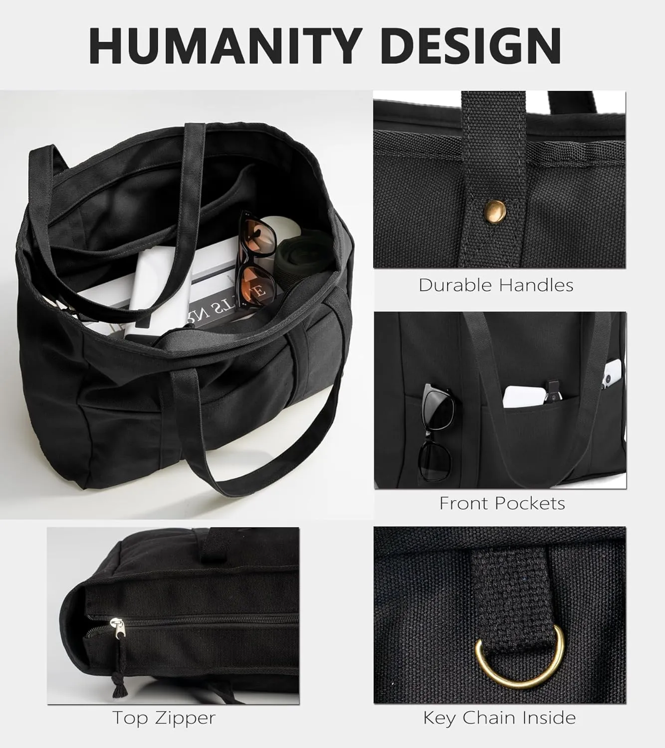 Extra Large Canvas Tote Bag for Women Men, Utility Work Tote with Zipper, Laptop Tote, Teacher Tote