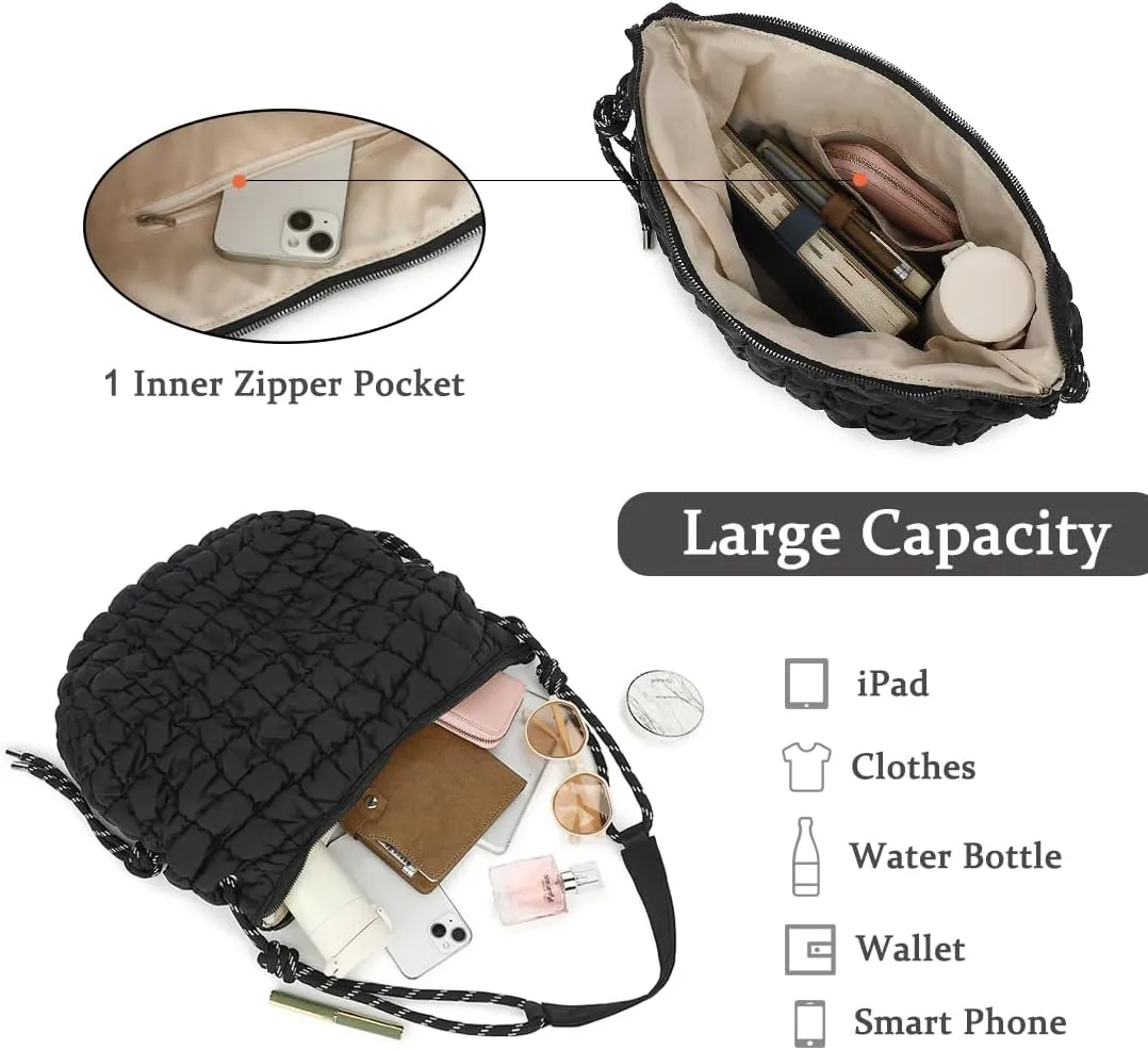 FAIME Puffer Tote Bag Quilted Crossbody Bags for Women Lightweight Puffy Tote Bag Carryall Shoulder Bag Puffer Purse