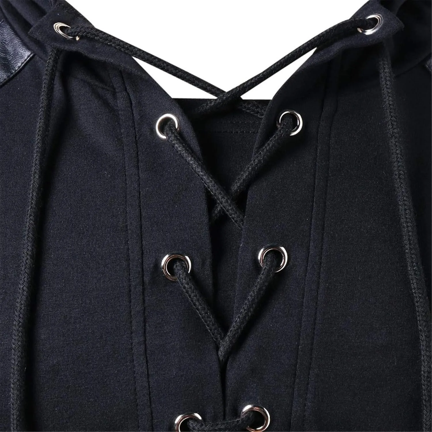 Fall Leather Patchwork Hoodie for Men Hippie Style Hooded Top Caribbean Solid Shirt