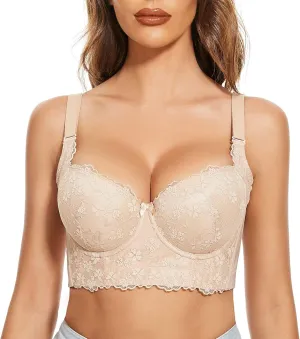 FallSweet Push Up Bras for Women Corset Top Bustier Padded Underwire Bra Add One Cup