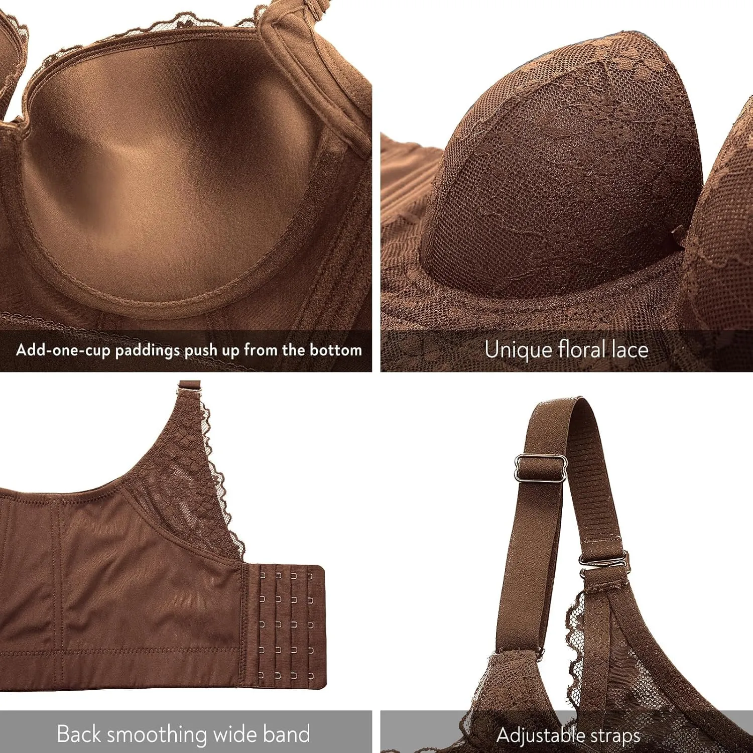 FallSweet Push Up Bras for Women Corset Top Bustier Padded Underwire Bra Add One Cup