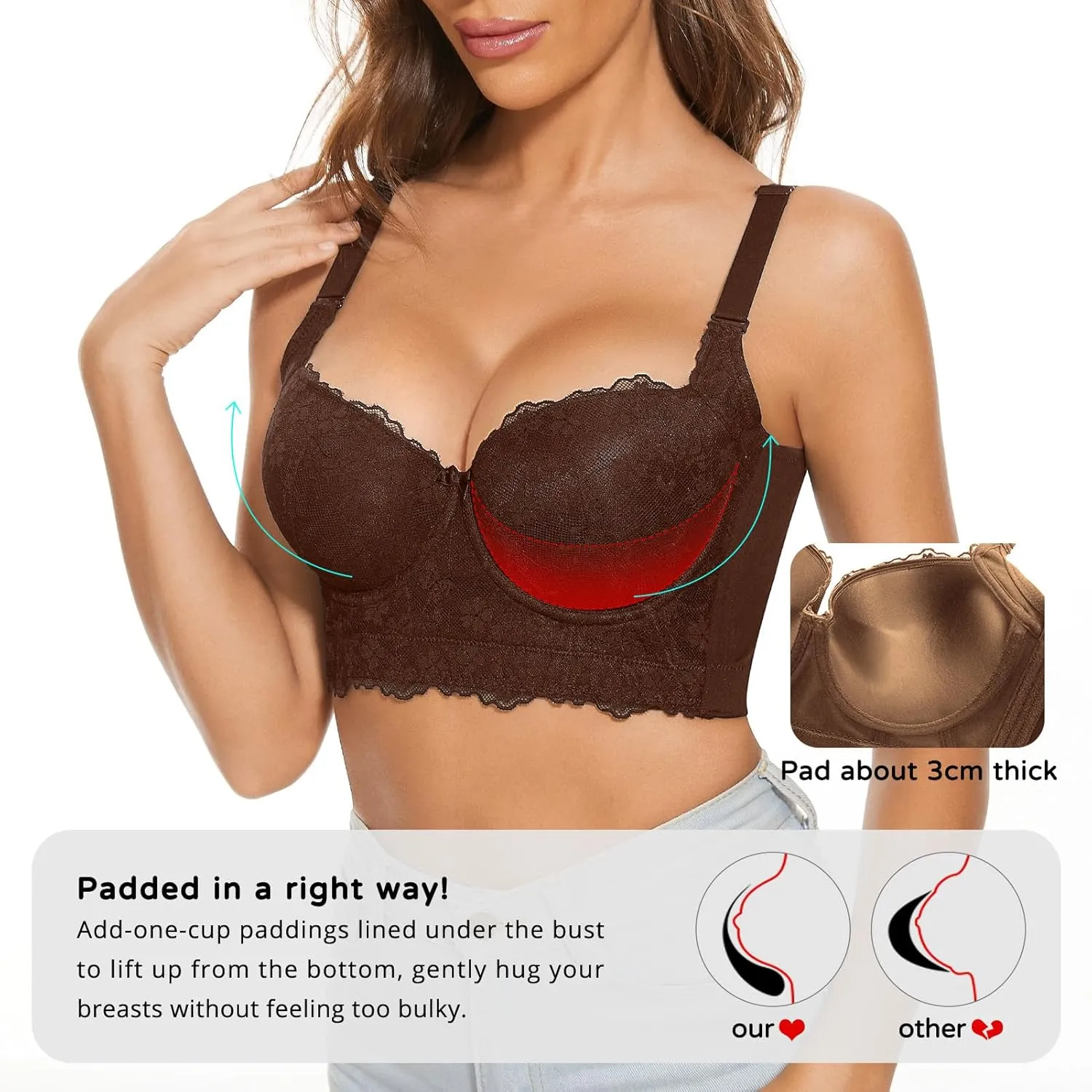 FallSweet Push Up Bras for Women Corset Top Bustier Padded Underwire Bra Add One Cup