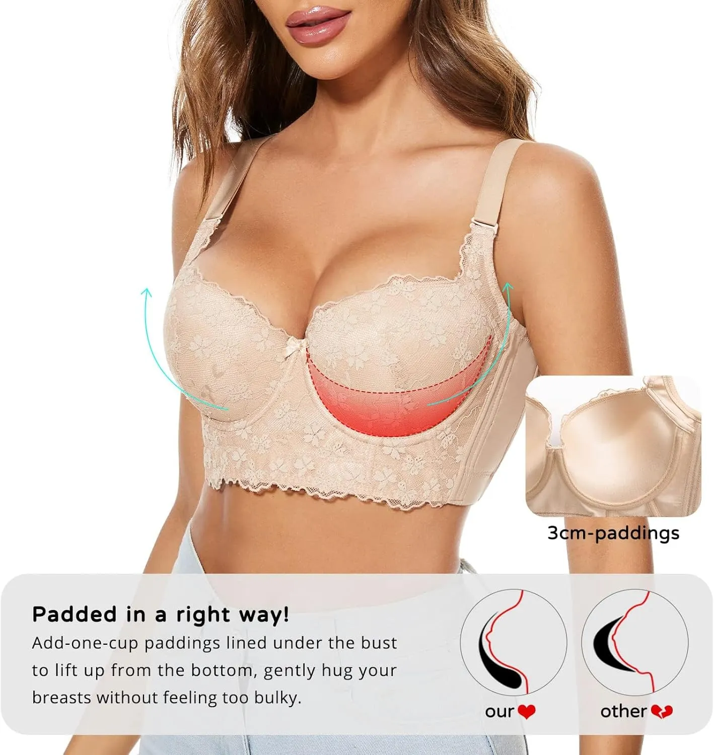 FallSweet Push Up Bras for Women Corset Top Bustier Padded Underwire Bra Add One Cup