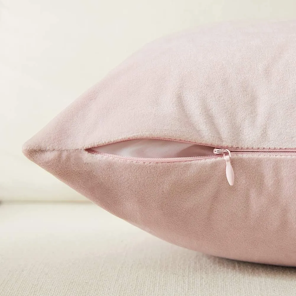 Fancy Homi 2 Packs Pink Throw Pillow Covers 22x22 Inch for Living Room Couch Bed, Blush Pink and White Velvet Patchwork with Gold Leather, Luxury Modern Home Decor, Accent Cushion Case 55x55 cm