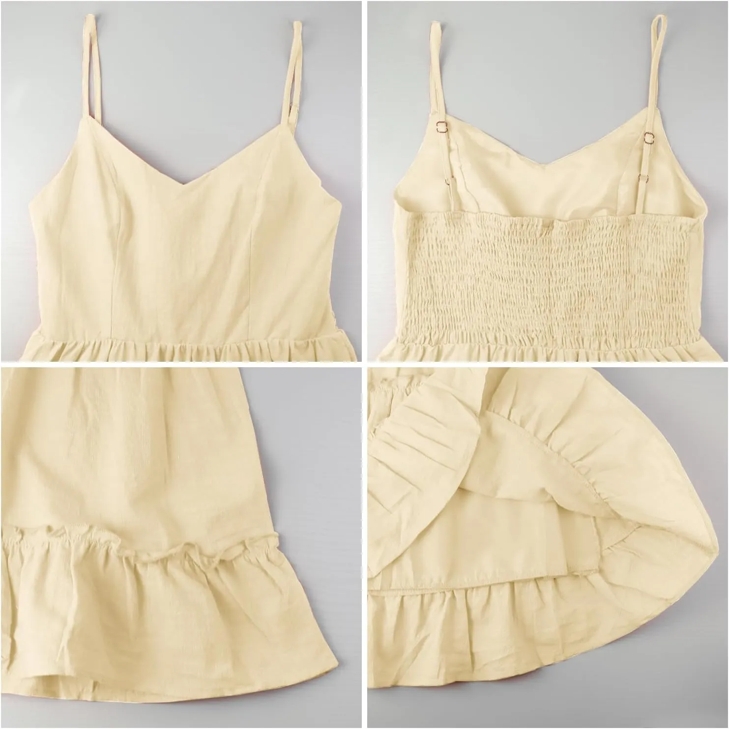FANCYINN Women Floral Casual Tiered Mini Dresses Spaghetti Strap V Neck Backless A Line Swing Short Dress with Pockets