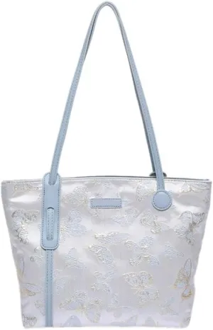 Fashionable Women's Canvas Shoulder Bag with Embroidered Butterfly Top Handle Bags Casual Handbag for Daily Use