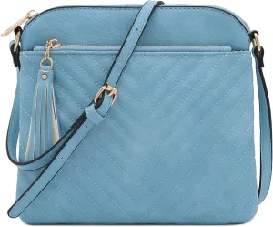 FashionPuzzle Chevron Quilted Medium Crossbody Bag with Tassel Accent