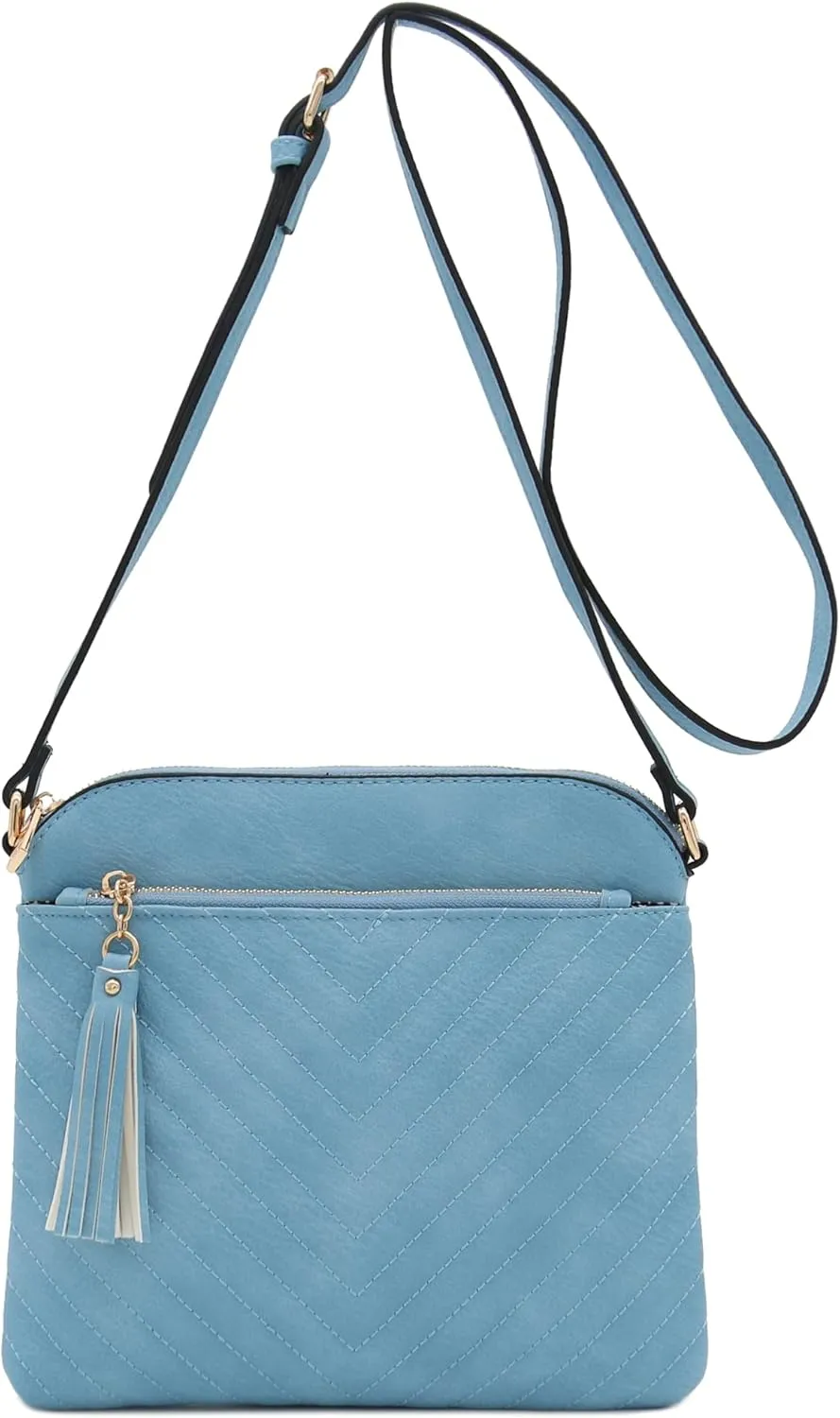 FashionPuzzle Chevron Quilted Medium Crossbody Bag with Tassel Accent