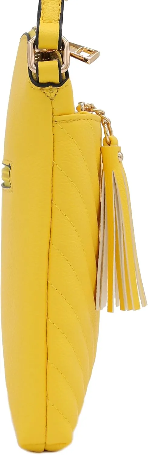 FashionPuzzle Chevron Quilted Medium Crossbody Bag with Tassel Accent