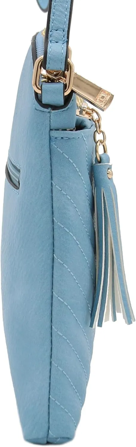 FashionPuzzle Chevron Quilted Medium Crossbody Bag with Tassel Accent