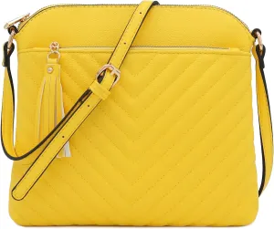 FashionPuzzle Chevron Quilted Medium Crossbody Bag with Tassel Accent