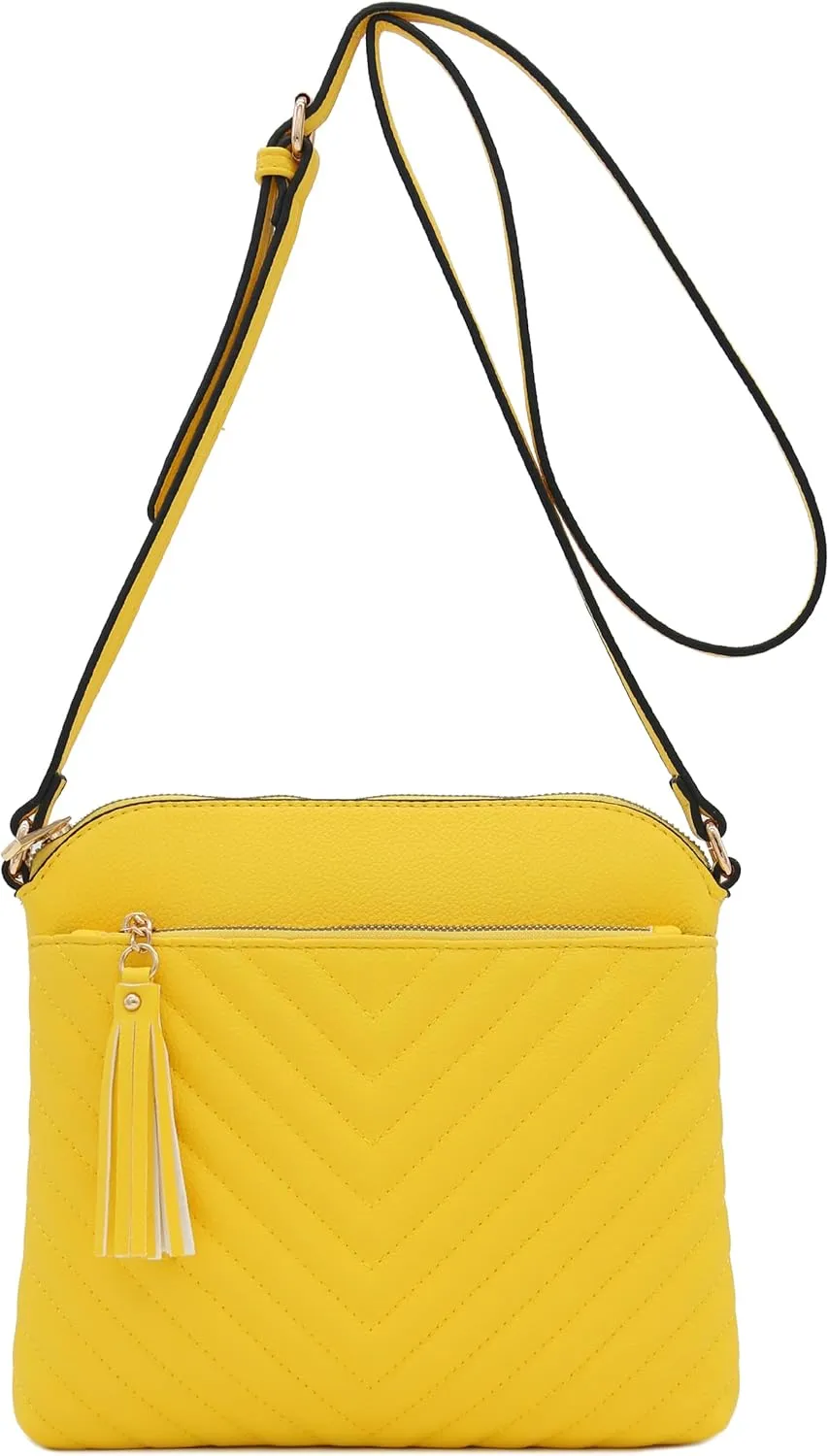 FashionPuzzle Chevron Quilted Medium Crossbody Bag with Tassel Accent