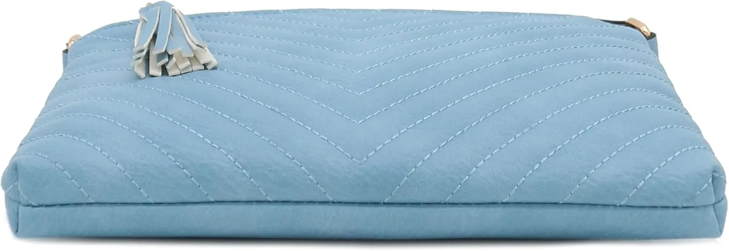 FashionPuzzle Chevron Quilted Medium Crossbody Bag with Tassel Accent