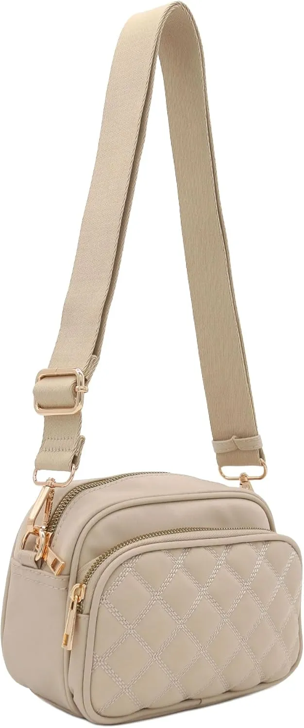 FashionPuzzle Quilted Nylon Crossbody Bag with Wide Strap