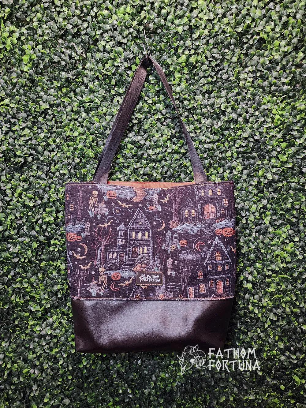 Faux Embriodery Haunted House Tote Bag