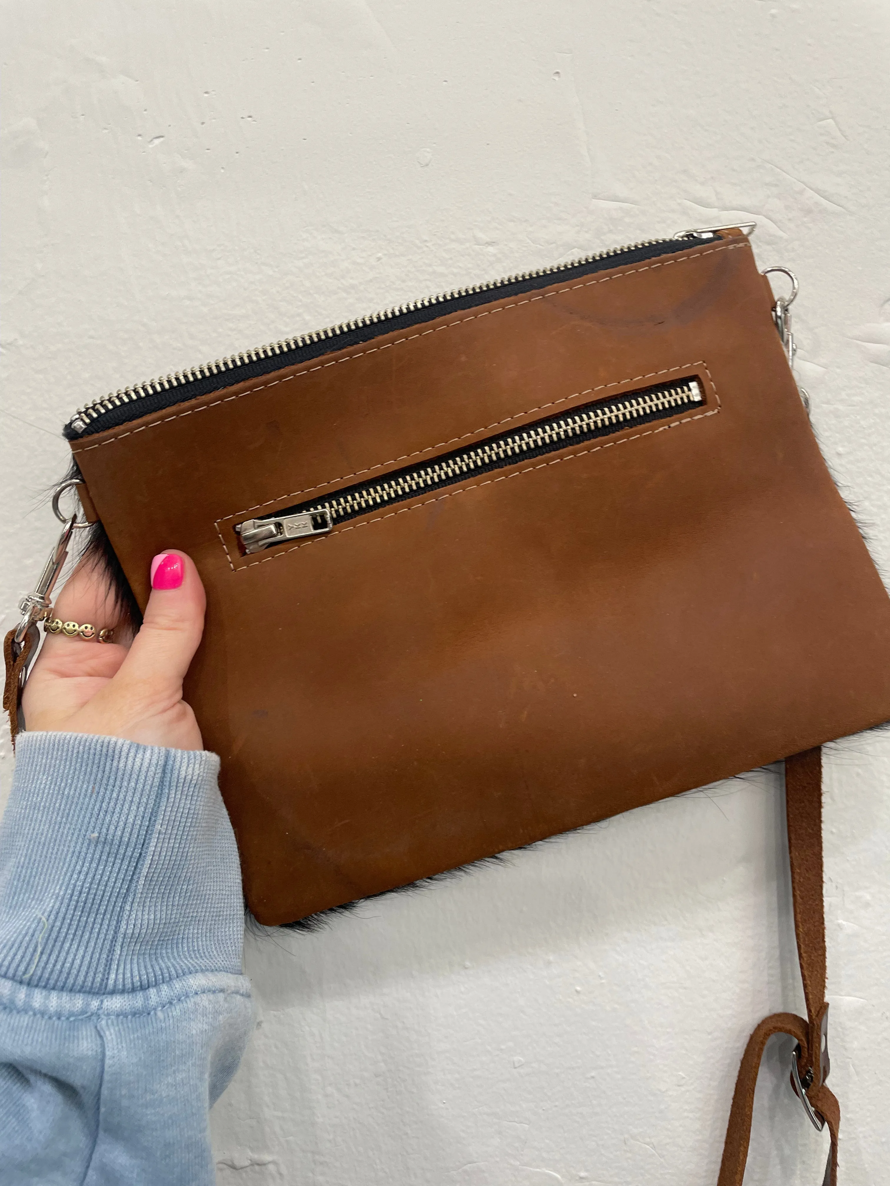 Faux Fur & Leather Purse with Back Zipper