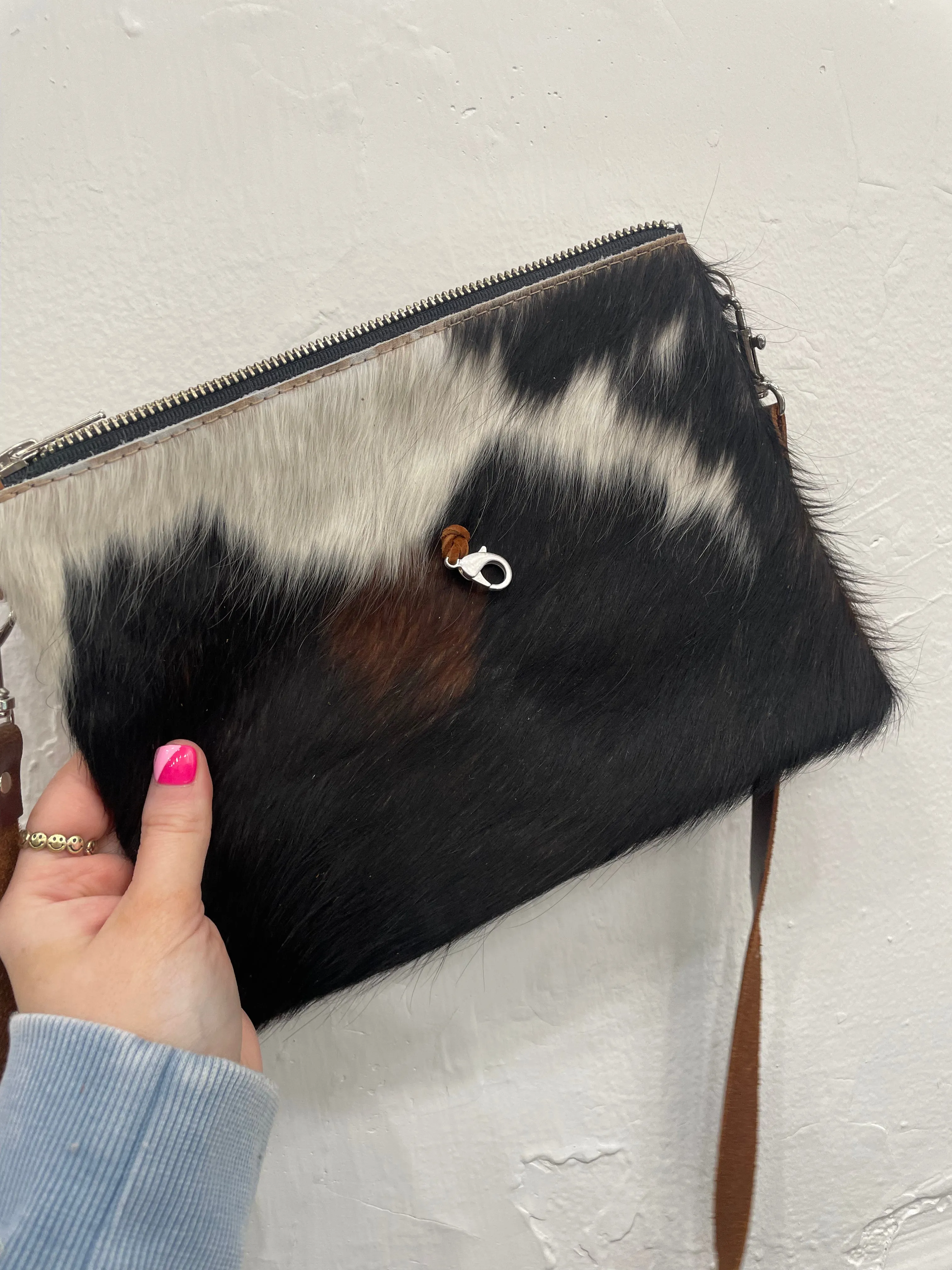 Faux Fur & Leather Purse with Back Zipper