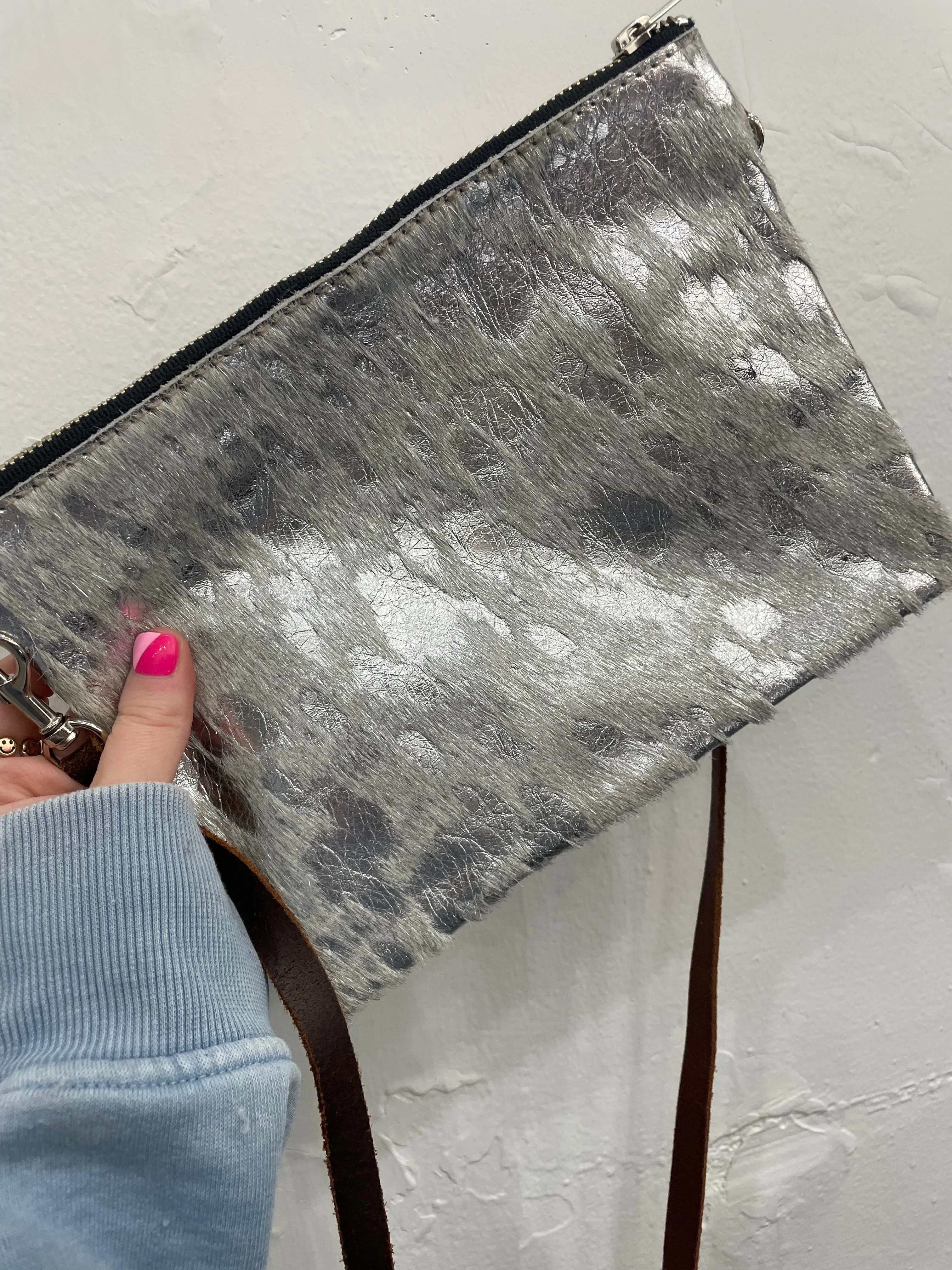 Faux Fur & Leather Purse with Back Zipper