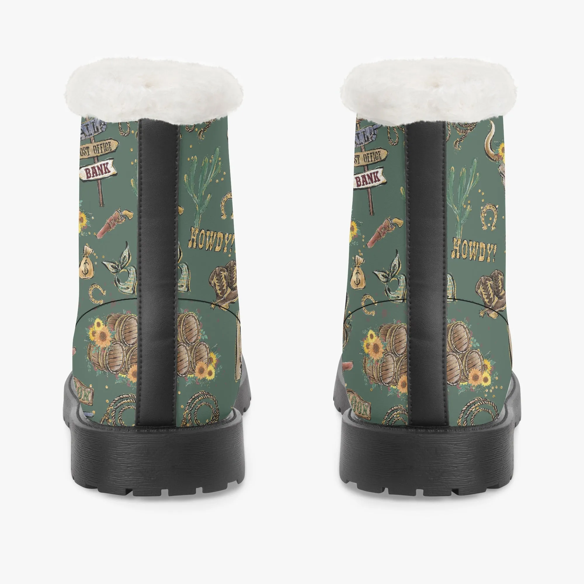 Faux Fur Leather Boots Howdy Cowboy