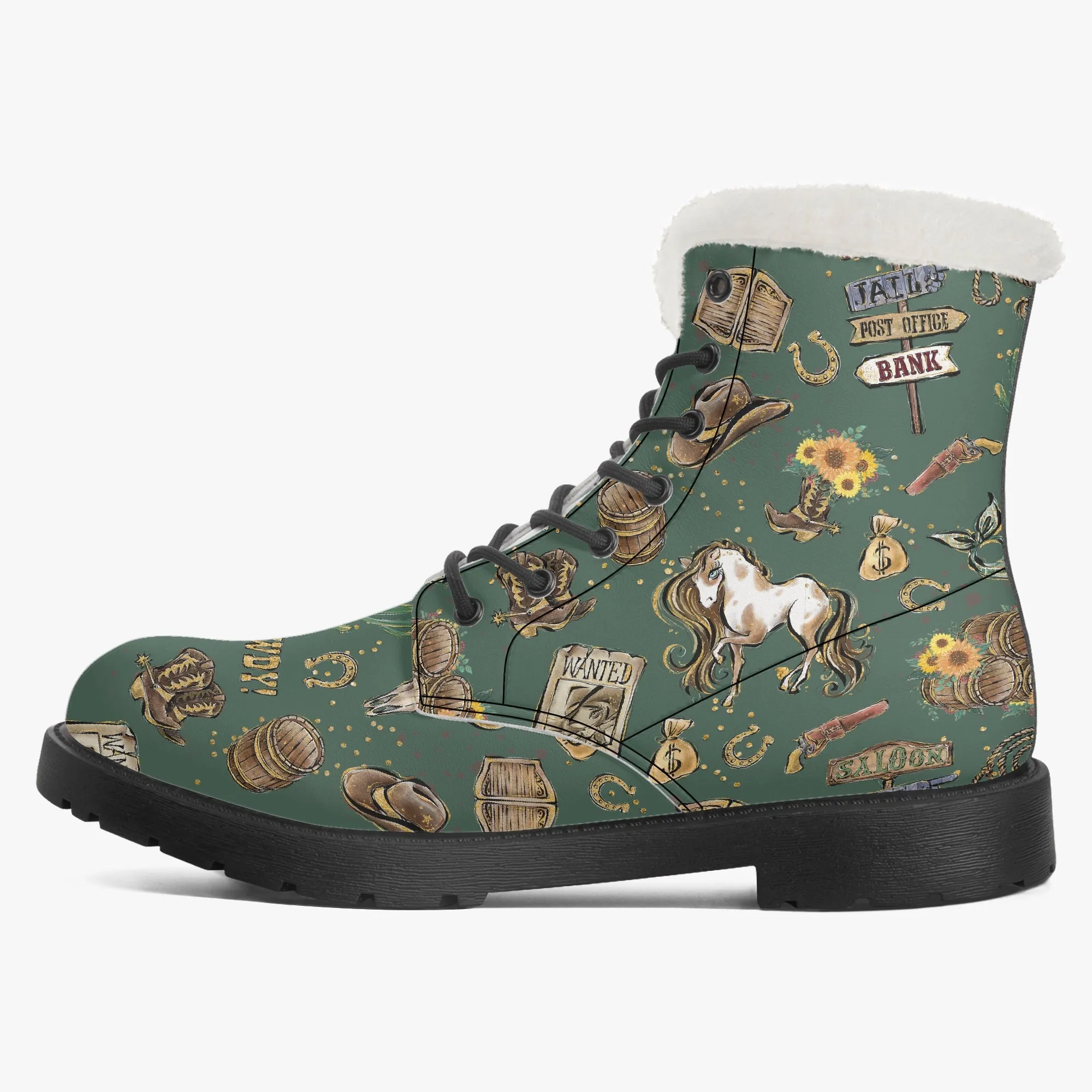 Faux Fur Leather Boots Howdy Cowboy