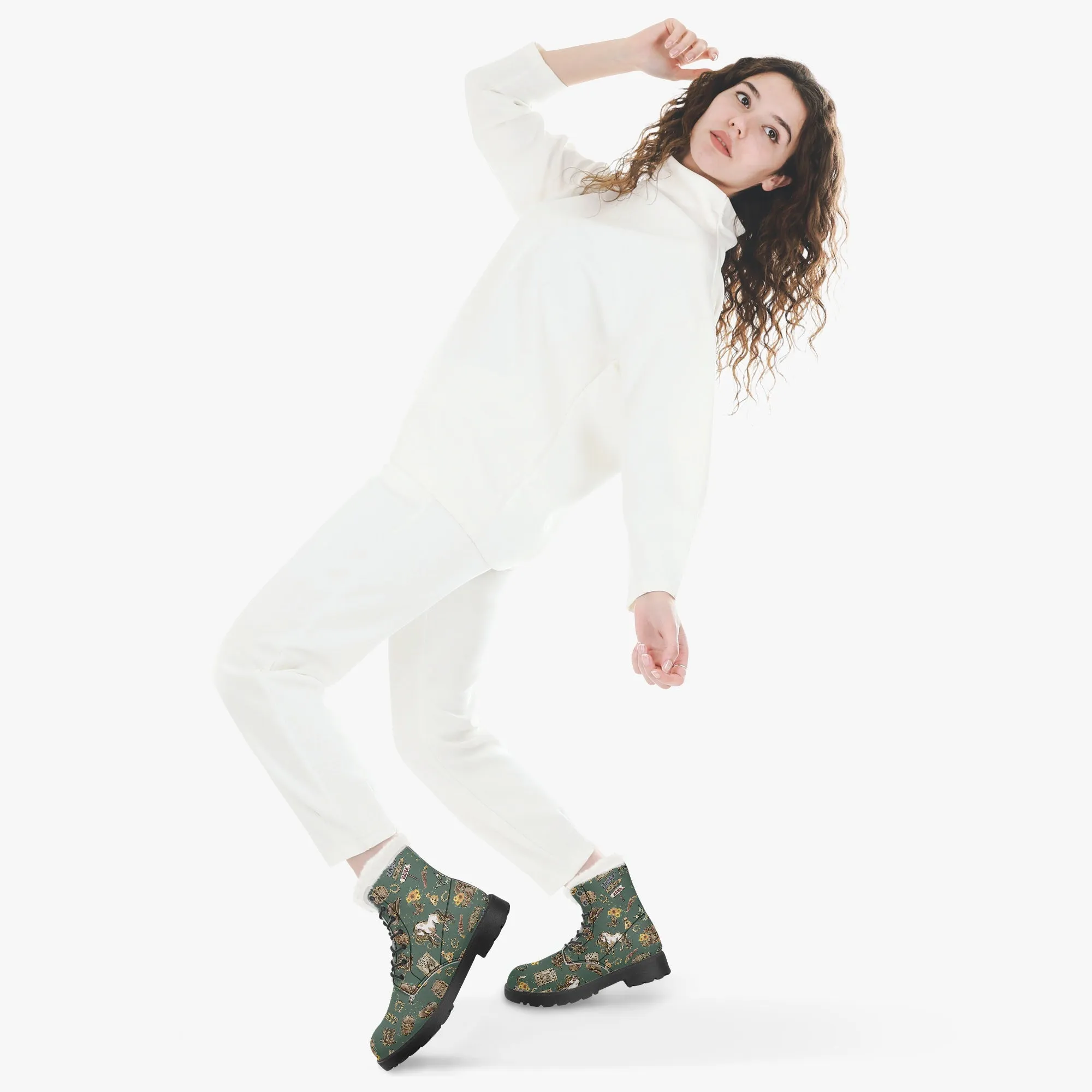 Faux Fur Leather Boots Howdy Cowboy