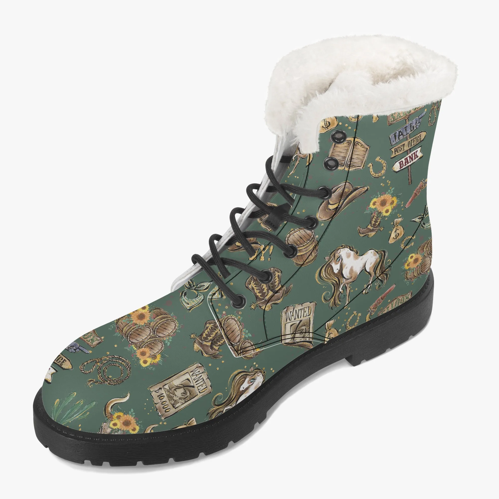 Faux Fur Leather Boots Howdy Cowboy