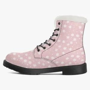 Faux Fur Leather Boots Snowflakes