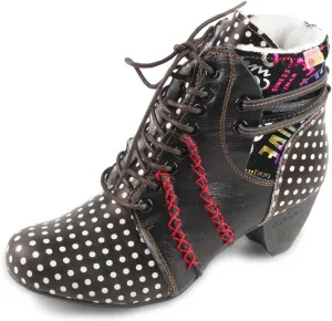 Faux Fur Lining Women's Retro Polka Dot Leather Patchwork Booties Low Heel Lace-up Women's Ankle Snow Boots