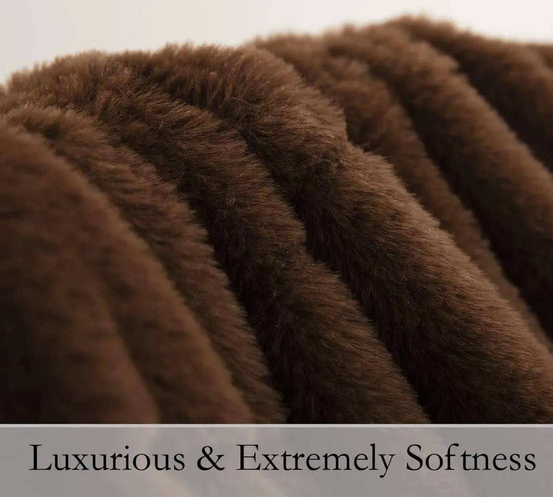 Faux Fur Throw Ultra Soft Double Sided, Fluffy Blanket for Winter Sofa Couch, Cuddly & Warm (50"x 60", Brown)